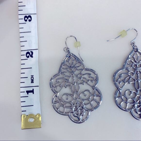 Silver Stencil Chandelier Wire Hook Drop Earrings - Picture 2 of 4